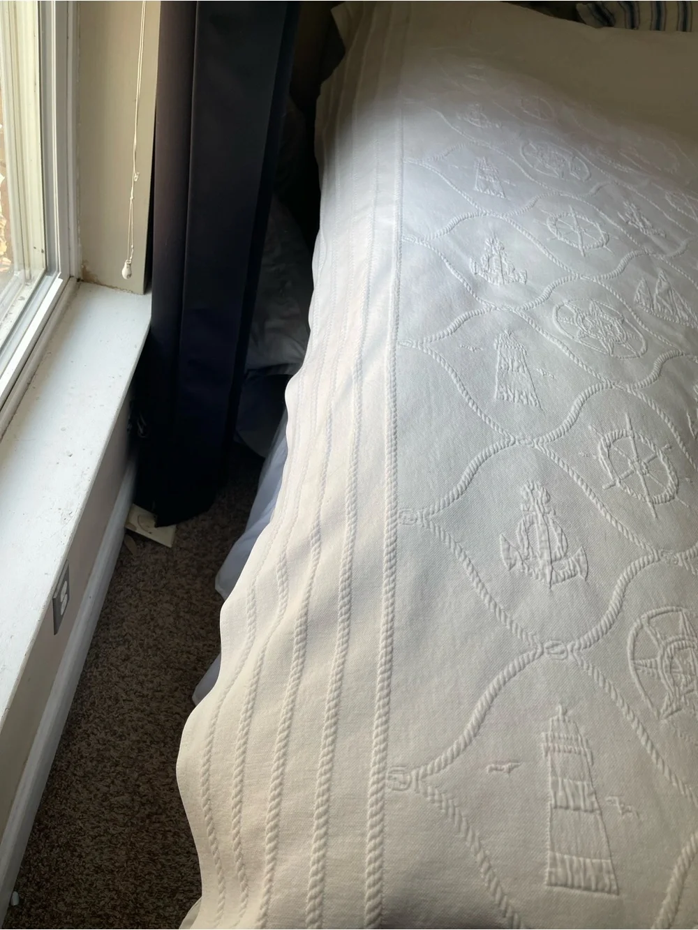 Vintage Ralph King Lauren White Nautical 80s- 90s Cotton Matelasse’ Coverlet